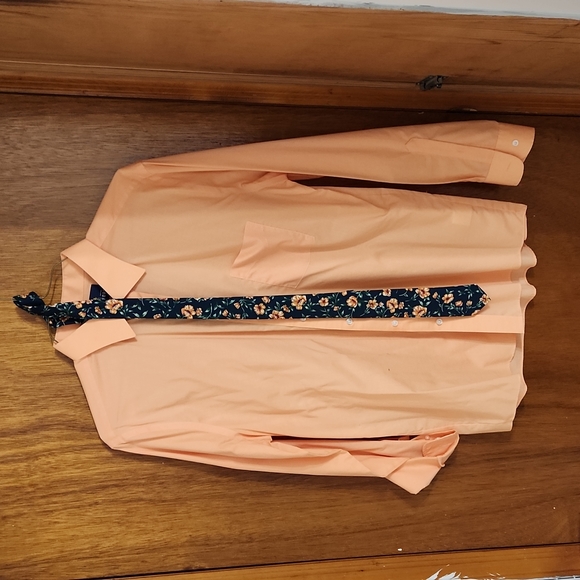 Stafford Men's Peach Dress Shirt & Floral Tie 17 Neck 36-37 Sleeve - Picture 1 of 4